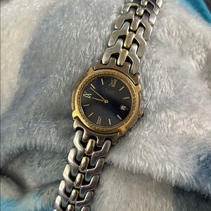 Pulsar Two-Tone Watch with Blue Dial and Gold Accents